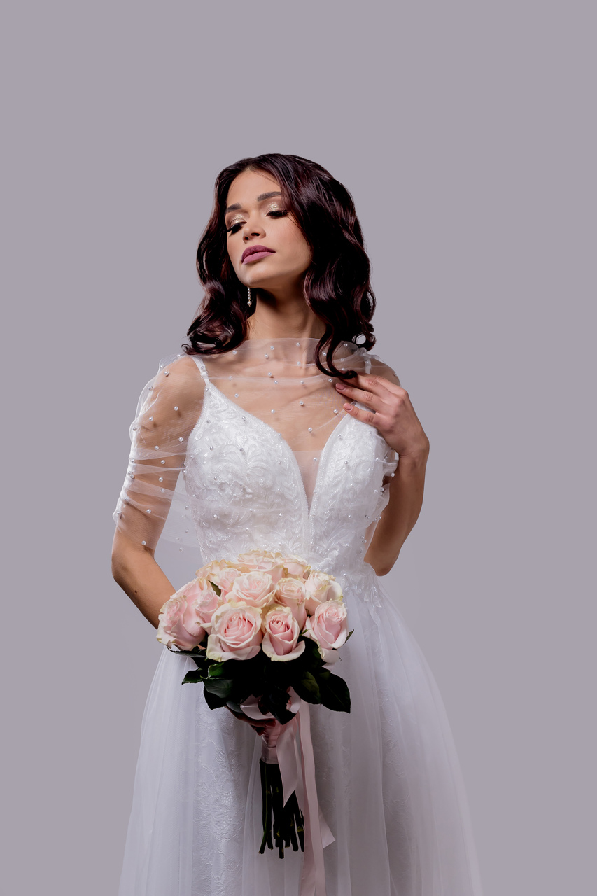 ★natu★【knuth marf】tulle bolero dress BELLA - Wedding Cape Tulle Bolero Wrap Scarf with Pearls Bridal